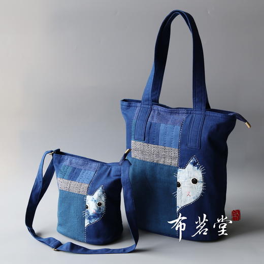 拼布刺绣小猫纯棉手工布包 商品图0