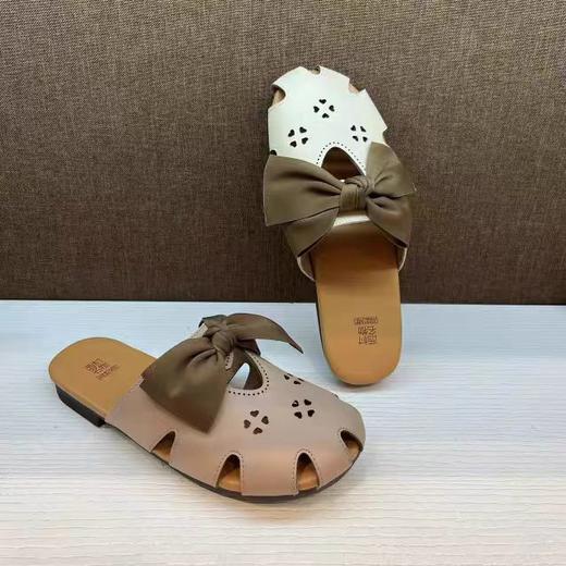 西村名物2023年夏季新款通勤平底蝴蝶结洞洞法式气质包头女鞋凉拖13491 商品图1