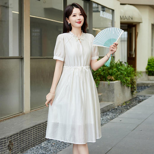 HRFS-82119夏季上新气质时尚复古优雅清凉透气收腰显瘦纯色连衣裙 商品图1