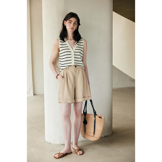 HeyDress条纹针织背心女夏季法式V领撞色设计感百搭通勤无袖上衣 商品图3