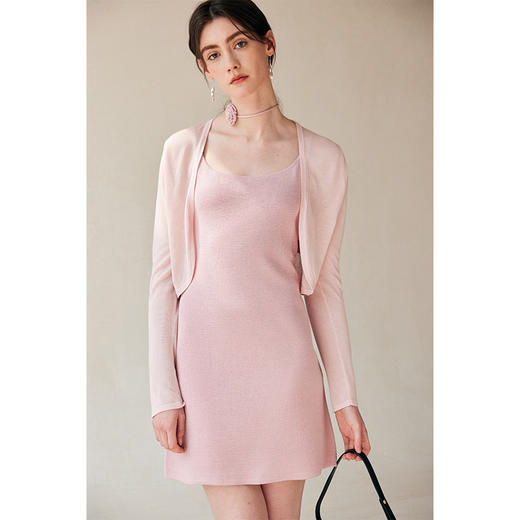 HeyDress细闪亮片针织吊带裙女夏季法式收腰花朵绑带浪漫连衣裙子 商品图0
