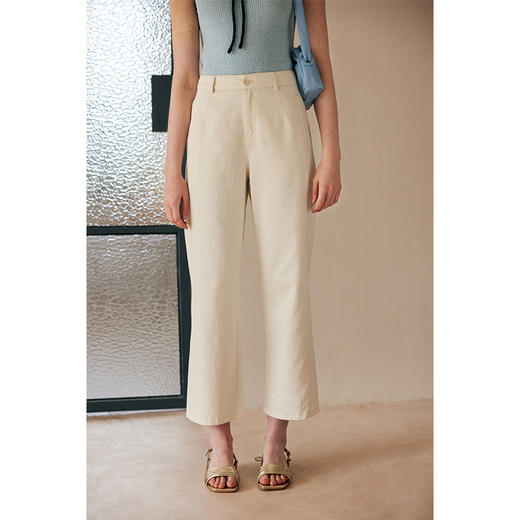 HeyDress白色斜纹牛仔裤女春夏高腰宽松直筒裤通勤百搭休闲九分裤 商品图2