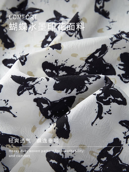 【专属特价】熙世界蝴蝶水墨印花V领连衣裙夏季新款复古轻熟风法式收腰裙子 商品图3