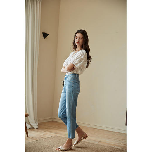 HeyDress磨边牛仔裤女春夏高腰弹力显瘦休闲直筒裤百搭烟管裤子 商品图1
