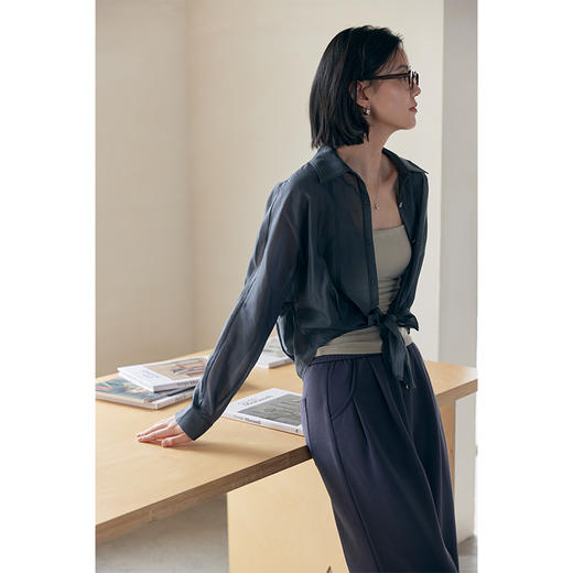HeyDress连肩袖薄款衬衫女夏季宽松翻领系带衬衣百搭通勤防晒上衣 商品图2