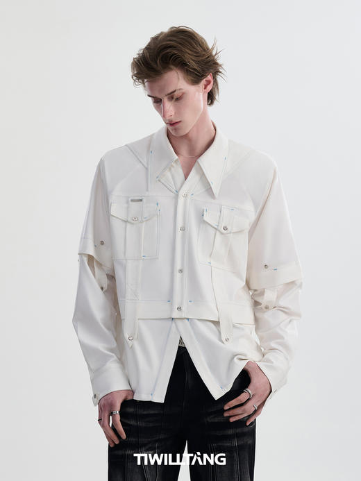 TIWILLTANG启世录“风烬镕玥”撞色线可拆卸衬衫男春重工长袖衬衣 商品图1