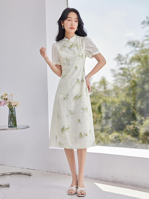 【专属特价】熙世界旗袍裙女新中式连衣裙2025夏新款复古中国风印花蕾丝裙子 商品图2
