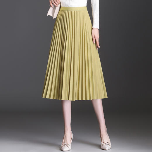 百褶半身裙2025春夏季新款韩版简约修身银丝a字裙弹力甜美中长裙 商品图1