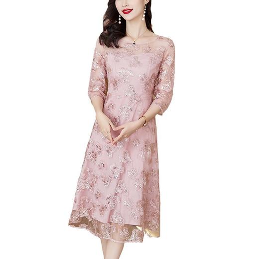 AHM-1962喜婆婆婚宴装粉色礼服裙夏季新款重工网纱提花连衣裙 商品图4