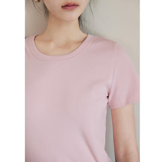 HeyDress纯色正肩T恤女夏季圆领修身弹力百搭半袖舒适感短袖上衣 商品图2