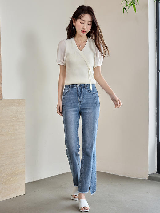 【专属特价】熙世界新中式流苏盘扣针织衫短袖夏季新款气质国风斜襟V领上衣 商品图4