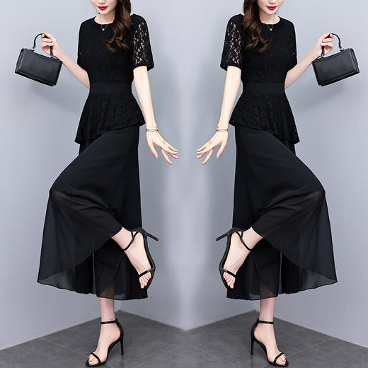NYL-8801黑色连衣裙夏季新款时尚气质胖mm收腰显瘦假两件过膝中长裙 商品图2