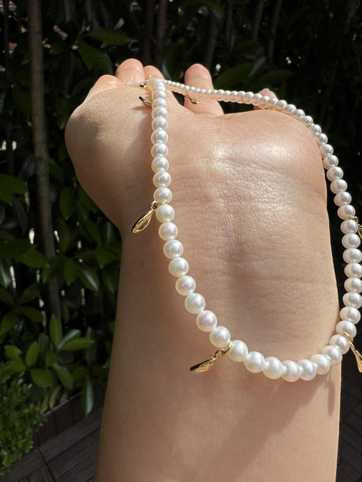 421-2 HF同款 事业有成 金叶子珍珠项链 4-4.5mmbaby珠 近正圆强光微瑕 商品图9