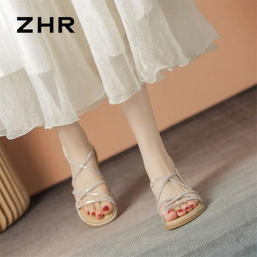 ZHR则则水钻仙女凉鞋2024夏季新款时尚百搭平底凉鞋沙滩女鞋法式 商品图5