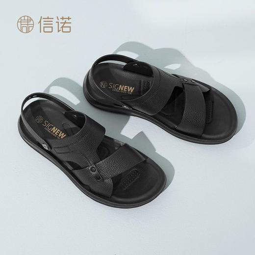 信诺 真皮舒适凉鞋 2024新款夏季男沙滩拖鞋中老年大码两穿爸爸鞋N24L100-15 商品图6