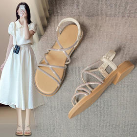 ZHR则则水钻仙女凉鞋2024夏季新款时尚百搭平底凉鞋沙滩女鞋法式