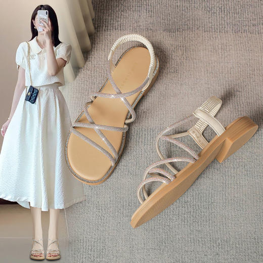 ZHR则则水钻仙女凉鞋2024夏季新款时尚百搭平底凉鞋沙滩女鞋法式 商品图0