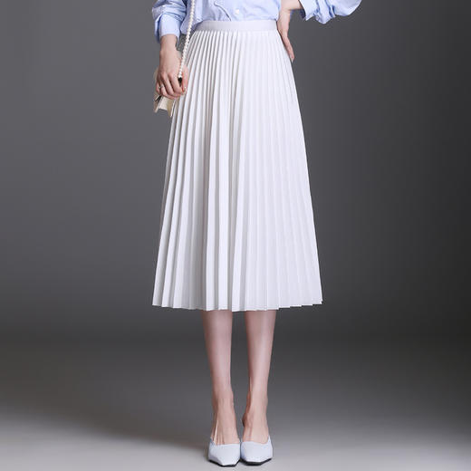 百褶半身裙2025春夏季新款韩版简约修身银丝a字裙弹力甜美中长裙 商品图5