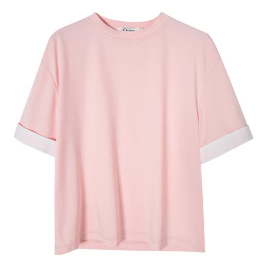 西嘉【现货】C+IMPRESS/西嘉匹马棉撞色翻遍袖口短袖T恤女夏宽松设计感纸片人T2402004 商品图4