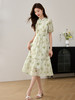 【专属特价】熙世界薄荷曼波绿色碎花改良旗袍连衣裙女夏季新中式国风雪纺裙 商品缩略图4