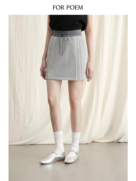 ForPoem 现货 24/SS原创设计休闲撞色腰头 防走光花边拼接针织半身裙 商品图3