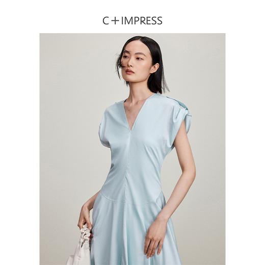 西嘉C+IMPRESS/西嘉精梳棉解构风v领连衣裙女夏优雅气质可调节袖子LYQ2401094 商品图1