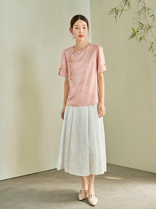 【专属特价】熙世界国风流苏斜门襟圆领提花衬衣女夏季小衫气质新中式半袖上衣 商品图2