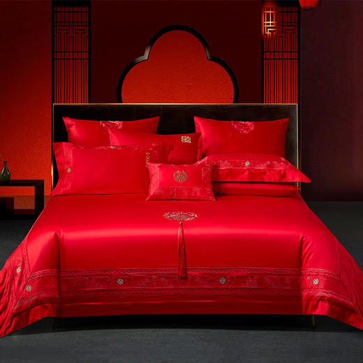 【云粉节】10楼 安睡宝 全棉绣花婚庆六件套-心心相印 吊牌价6999~7999元 活动价2699~2899元 商品图0