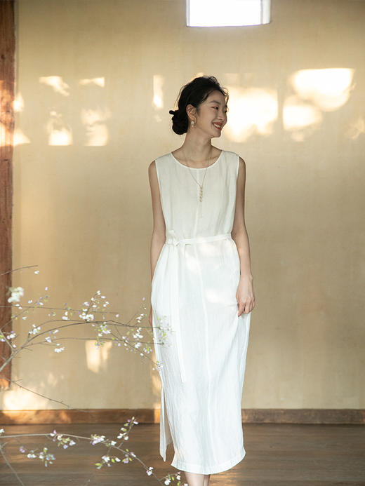 牧衣游原创 汉麻炒色连衣裙女夏新款简约纯色宽松无袖长裙 远山长 商品图3