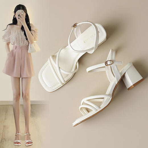 ZHR则则软底凉鞋一字带女2024夏季新款甜美仙女风户外罗马鞋中粗跟 商品图0