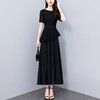 NYL-8801黑色连衣裙夏季新款时尚气质胖mm收腰显瘦假两件过膝中长裙 商品缩略图0