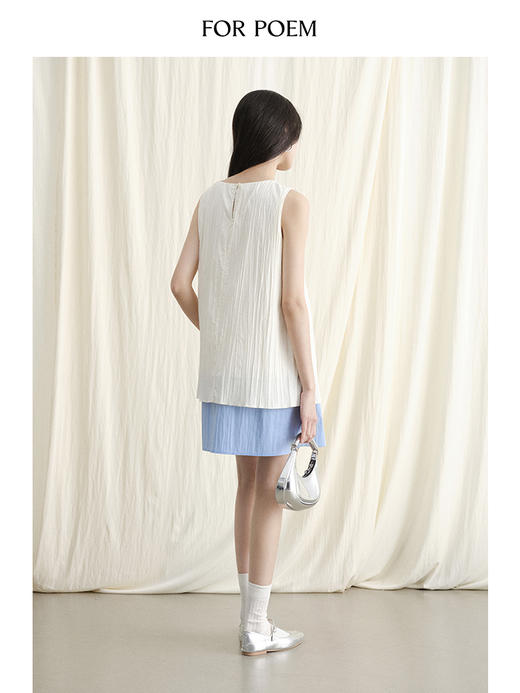 ForPoem 现货 24/SS原创设计褶皱肌理拼色无袖简约背心连衣裙 商品图4