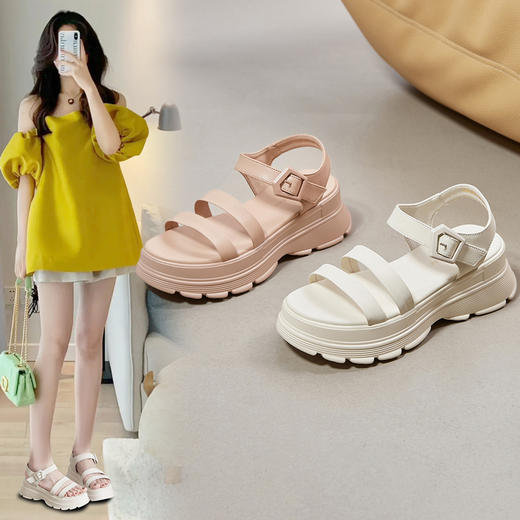 ZHR则则2024夏季新款外穿一字带厚底松糕运动休闲简约沙滩女鞋子 商品图0