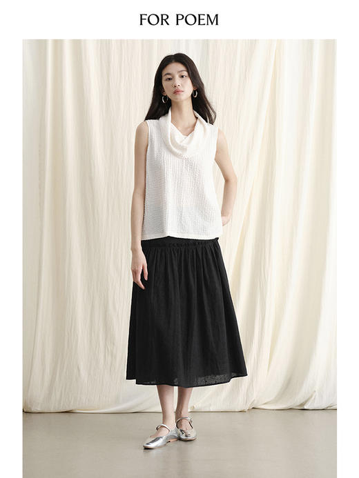 ForPoem 现货 24/SS原创设计夏季镂空肌理面料拼接温柔棉质清新半身裙 商品图3