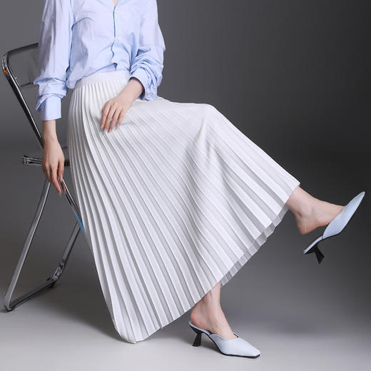 百褶半身裙2025春夏季新款韩版简约修身银丝a字裙弹力甜美中长裙 商品图0