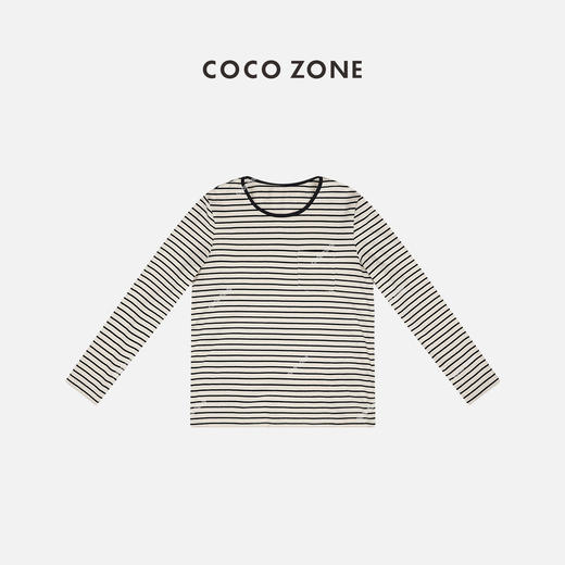 刘一一&COCO ZONE"经典条纹"休闲上衣圆领长袖T恤修身显瘦T恤24C10083 商品图0