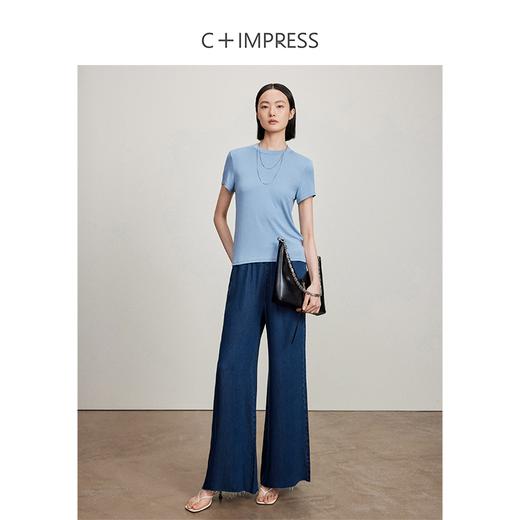 西嘉C+IMPRESS/西嘉天丝一片式藏肉显瘦轻薄牛仔裤女松紧腰阔腿喇叭裤KZ2402026 商品图2