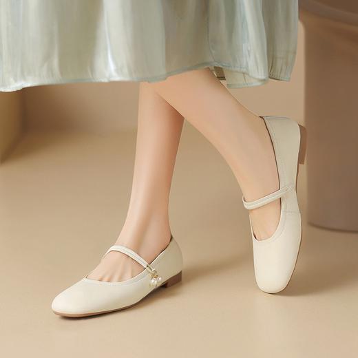 ZHR2024夏春季新款法式浅口一脚蹬珍珠优雅外穿平底玛丽珍女单鞋 商品图2