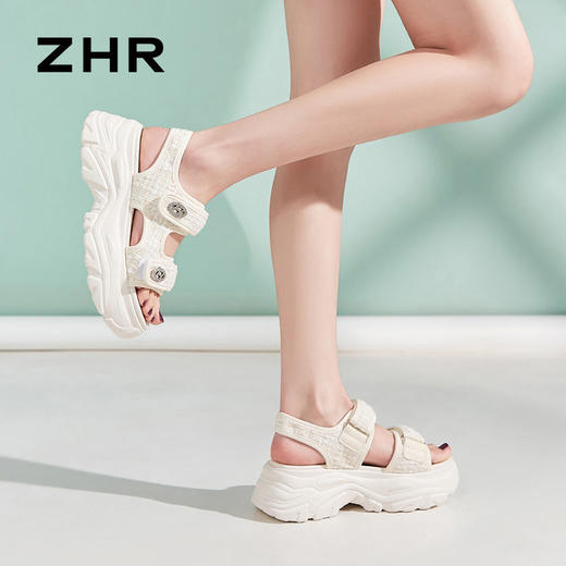 ZHR则则厚底运动凉鞋女2024新款百搭夏季外穿防滑魔术贴沙滩鞋女 商品图7