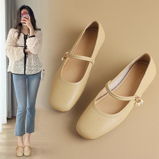 ZHR2024夏春季新款法式浅口一脚蹬珍珠优雅外穿平底玛丽珍女单鞋 商品图0