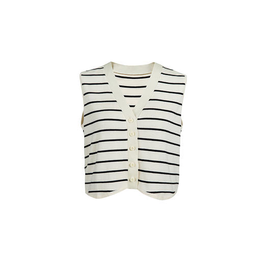 HeyDress条纹针织背心女夏季法式V领撞色设计感百搭通勤无袖上衣 商品图4