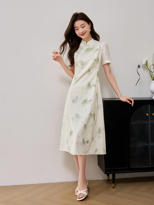 【专属特价】熙世界旗袍裙女新中式连衣裙2025夏新款复古中国风印花蕾丝裙子 商品图4