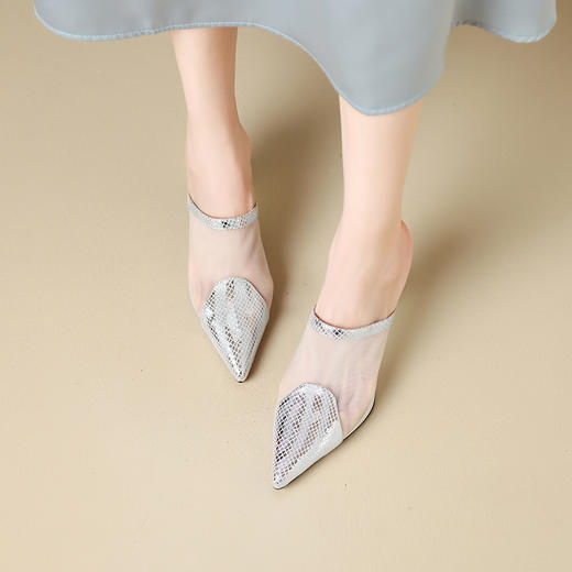 【预售5天】性感优雅，尖头拼接网纱高跟半拖BY&H2267 商品图5