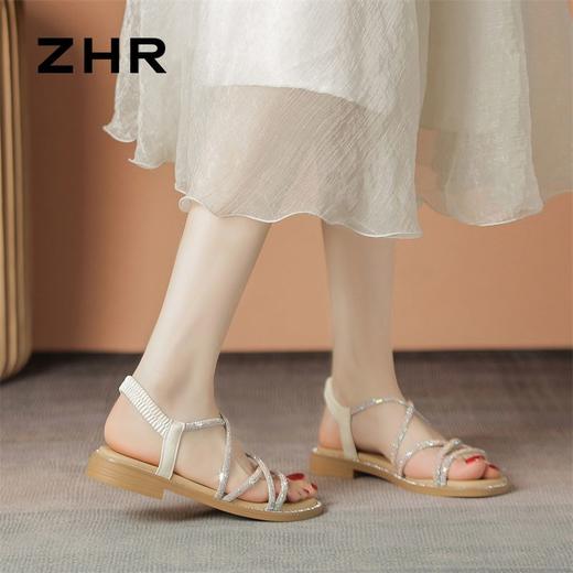 ZHR则则水钻仙女凉鞋2024夏季新款时尚百搭平底凉鞋沙滩女鞋法式 商品图4