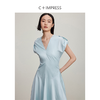 西嘉C+IMPRESS/西嘉精梳棉解构风v领连衣裙女夏优雅气质可调节袖子LYQ2401094 商品缩略图3