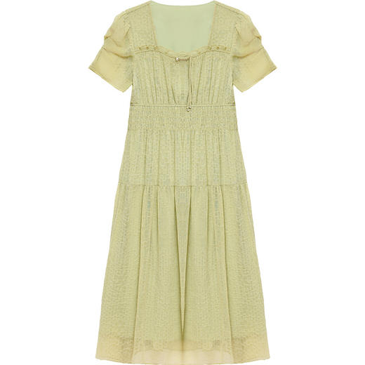 QYM-A1830时尚方领连衣裙高腰时尚纯色连衣裙夏季新款纯色长款A字裙 商品图4