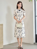 【专属特价】熙世界2025夏季新款新中式改良旗袍连衣裙复古水墨碎花国风裙子 商品缩略图4