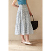 HeyDress蓝白条纹半身裙女夏季高腰系带拼接设计感伞摆A字半裙子 商品缩略图0