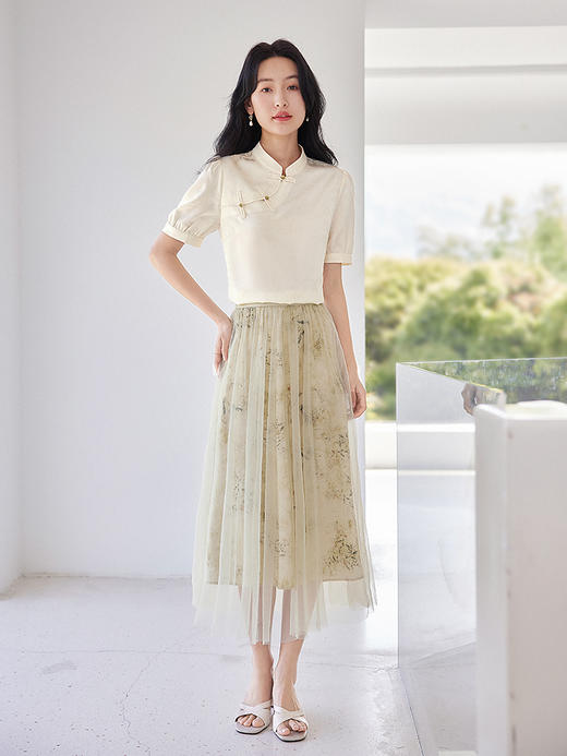 【专属特价】熙世界夏季新中式提花雪纺衬衫短袖国风盘扣立领改良版旗袍上衣 商品图4