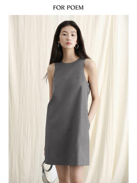 ForPoem 现货 24/SS原创设计手工烫钻削肩无袖简约背心连衣裙
